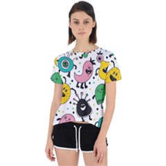 Funny Monster Pattern Open Back Sport T-shirt by Pakjumat