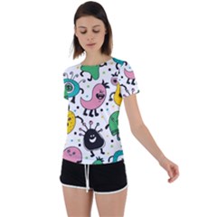 Funny Monster Pattern Back Circle Cutout Sports T-shirt by Pakjumat