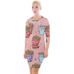 Cute Kawaii Food Seamless Pattern Quarter Sleeve Hood Bodycon Dress by Pakjumat