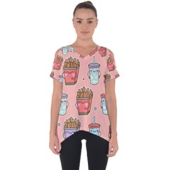 Cute Kawaii Food Seamless Pattern Cut Out Side Drop T-shirt by Pakjumat