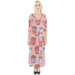 Cute Kawaii Food Seamless Pattern Quarter Sleeve Wrap Maxi Dress by Pakjumat