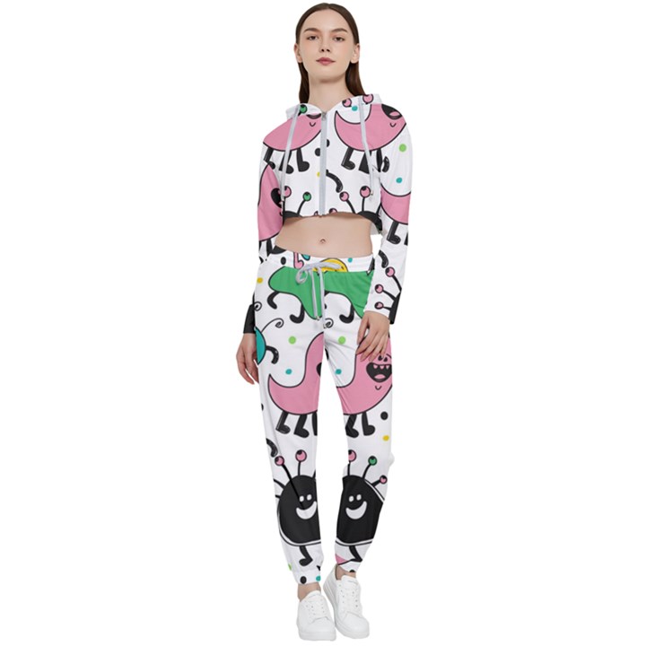 Funny Monster Pattern Cropped Zip Up Lounge Set