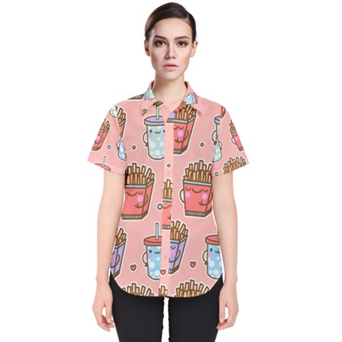 Cute Kawaii Food Seamless Pattern Women s Short Sleeve Shirt by Pakjumat