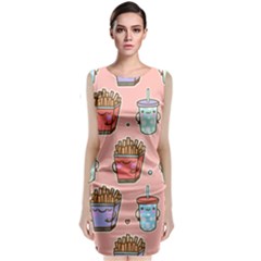 Cute Kawaii Food Seamless Pattern Sleeveless Velvet Midi Dress