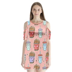 Cute Kawaii Food Seamless Pattern Shoulder Cutout Velvet One Piece