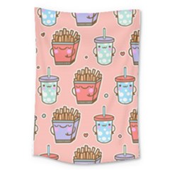 Cute Kawaii Food Seamless Pattern Large Tapestry by Pakjumat