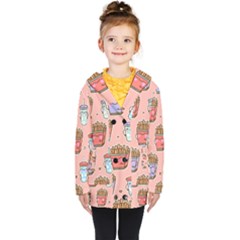 Cute Kawaii Food Seamless Pattern Kids  Double Breasted Button Coat by Pakjumat