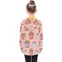 Cute Kawaii Food Seamless Pattern Kids  Double Breasted Button Coat View2