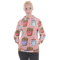 Cute Kawaii Food Seamless Pattern Women s Hooded Pullover