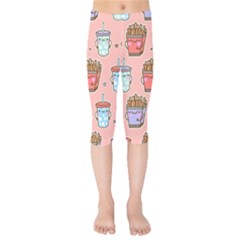 Cute Kawaii Food Seamless Pattern Kids  Capri Leggings  by Pakjumat