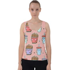 Cute Kawaii Food Seamless Pattern Velvet Tank Top by Pakjumat