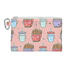 Cute Kawaii Food Seamless Pattern Canvas Cosmetic Bag (large) by Pakjumat