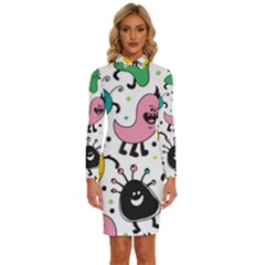 Funny Monster Pattern Long Sleeve Shirt Collar Bodycon Dress by Pakjumat