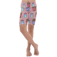 Cute Kawaii Food Seamless Pattern Kids  Lightweight Velour Cropped Yoga Leggings by Pakjumat