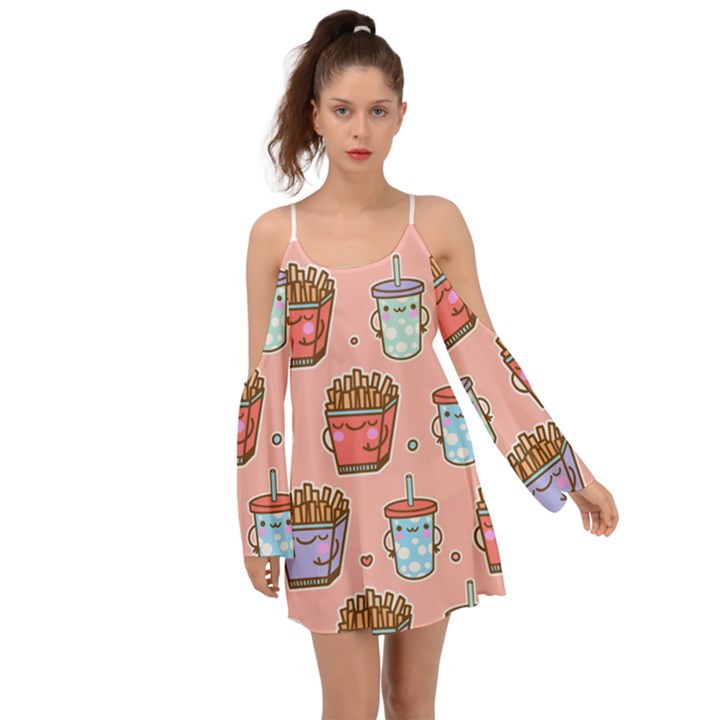 Cute Kawaii Food Seamless Pattern Boho Dress