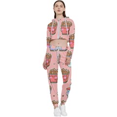 Cute Kawaii Food Seamless Pattern Cropped Zip Up Lounge Set by Pakjumat