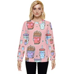 Cute Kawaii Food Seamless Pattern Hidden Pocket Sweatshirt