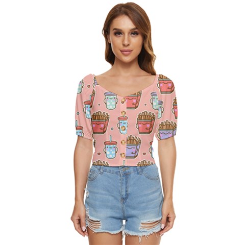 Cute Kawaii Food Seamless Pattern Button Up Blouse by Pakjumat