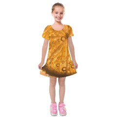 Lime Water Bubbles Macro Light Detail Background Kids  Short Sleeve Velvet Dress