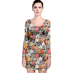 Cute Dog Seamless Pattern Background Long Sleeve Velvet Bodycon Dress