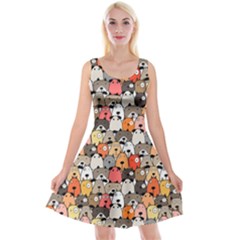 Cute Dog Seamless Pattern Background Reversible Velvet Sleeveless Dress by Pakjumat