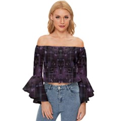 Geometric Art Digital Art Background Off Shoulder Flutter Bell Sleeve Top