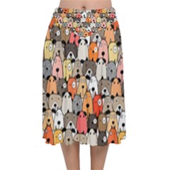 Cute Dog Seamless Pattern Background Velvet Flared Midi Skirt