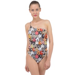 Cute Dog Seamless Pattern Background Classic One Shoulder Swimsuit by Pakjumat