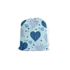 Hearts Pattern Paper Wallpaper Blue Background Drawstring Pouch (small) by Pakjumat