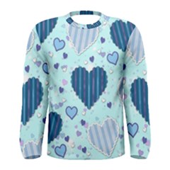 Hearts Pattern Paper Wallpaper Blue Background Men s Long Sleeve T-shirt