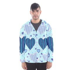 Hearts Pattern Paper Wallpaper Blue Background Men s Hooded Windbreaker