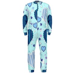 Hearts Pattern Paper Wallpaper Blue Background Onepiece Jumpsuit (men)