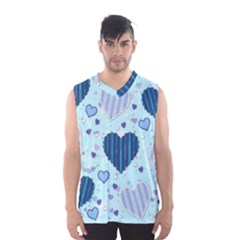 Hearts Pattern Paper Wallpaper Blue Background Men s Basketball Tank Top by Pakjumat