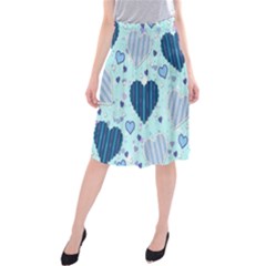 Hearts Pattern Paper Wallpaper Blue Background Midi Beach Skirt by Pakjumat