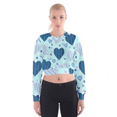 Hearts Pattern Paper Wallpaper Blue Background Cropped Sweatshirt