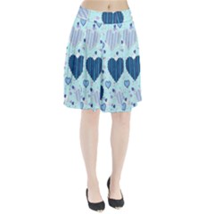 Hearts Pattern Paper Wallpaper Blue Background Pleated Skirt by Pakjumat