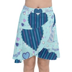 Hearts Pattern Paper Wallpaper Blue Background Chiffon Wrap Front Skirt by Pakjumat