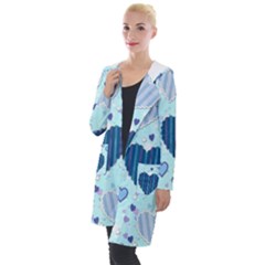 Hearts Pattern Paper Wallpaper Blue Background Hooded Pocket Cardigan by Pakjumat