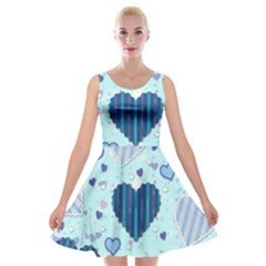 Hearts Pattern Paper Wallpaper Blue Background Velvet Skater Dress