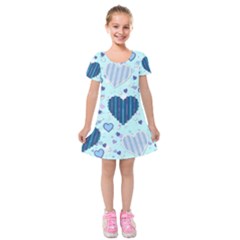 Hearts Pattern Paper Wallpaper Blue Background Kids  Short Sleeve Velvet Dress