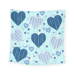 Hearts Pattern Paper Wallpaper Blue Background Square Tapestry (small)