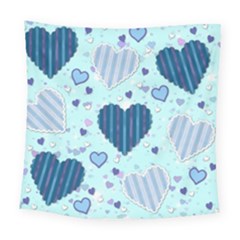 Hearts Pattern Paper Wallpaper Blue Background Square Tapestry (large)