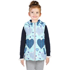 Hearts Pattern Paper Wallpaper Blue Background Kids  Hooded Puffer Vest