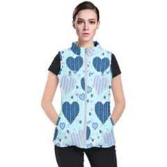 Hearts Pattern Paper Wallpaper Blue Background Women s Puffer Vest by Pakjumat