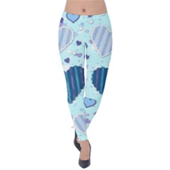 Hearts Pattern Paper Wallpaper Blue Background Velvet Leggings