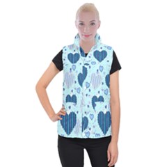 Hearts Pattern Paper Wallpaper Blue Background Women s Button Up Vest by Pakjumat