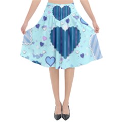 Hearts Pattern Paper Wallpaper Blue Background Flared Midi Skirt by Pakjumat