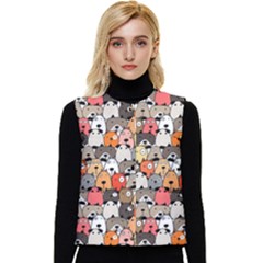 Cute Dog Seamless Pattern Background Women s Button Up Puffer Vest by Pakjumat