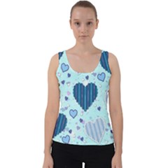 Hearts Pattern Paper Wallpaper Blue Background Velvet Tank Top by Pakjumat