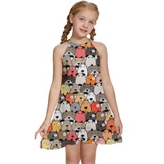 Cute Dog Seamless Pattern Background Kids  Halter Collar Waist Tie Chiffon Dress by Pakjumat